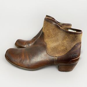 UGG  Penelope Genuine Leather  Sz 8.5 Women Zip Brown S/N 1008710 Ankle Boots